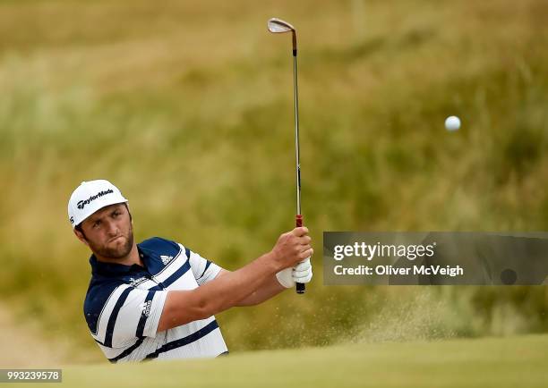 Donegal , Ireland - 7 July 2018; Jon Rahm of Spain plays his third shot from the bunker on the 13th hole during Day Three of the Dubai Duty Free...