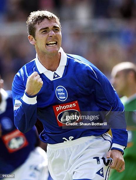 Bryan Hughes of Birmingham City celebrates scoring the first goal during the Nationwide Divison One match between Birmingham City and Millwall at St....