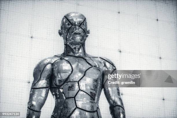 futuristic male cyborg - horror metal stock pictures, royalty-free photos & images