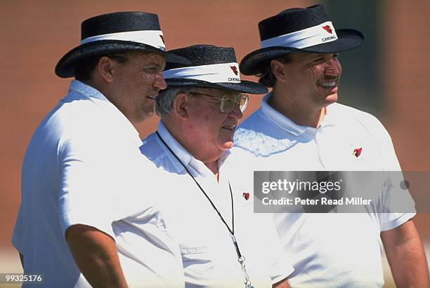 Arizona Cardinals head coach Buddy Ryan with sons, assistant coaches Rob Ryan and Rex Ryan during Mini Camp. Phoenix, AZ 3/26/1994 CREDIT: Peter Read...