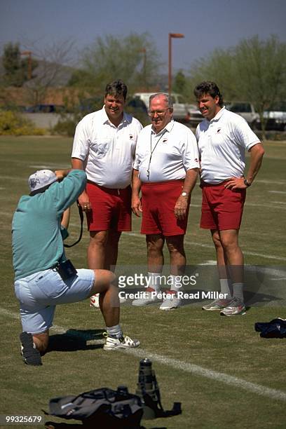 Arizona Cardinals head coach Buddy Ryan with sons, assistant coaches Rob Ryan and Rex Ryan getting photographed during Mini Camp. Phoenix, AZ...