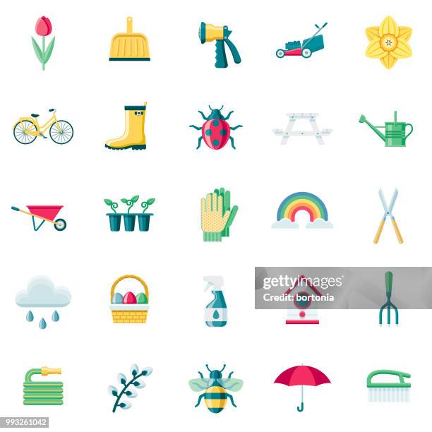 spring flat design icon set - beetle icon stock illustrations