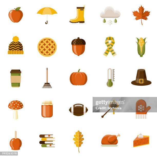 autumn flat design icon set - rake stock illustrations