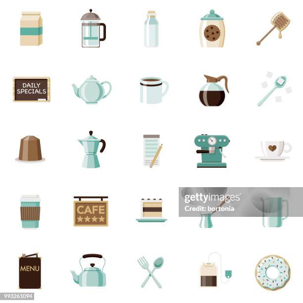 stockillustraties, clipart, cartoons en iconen met platte ontwerp koffie & thee icon set - koffiepot