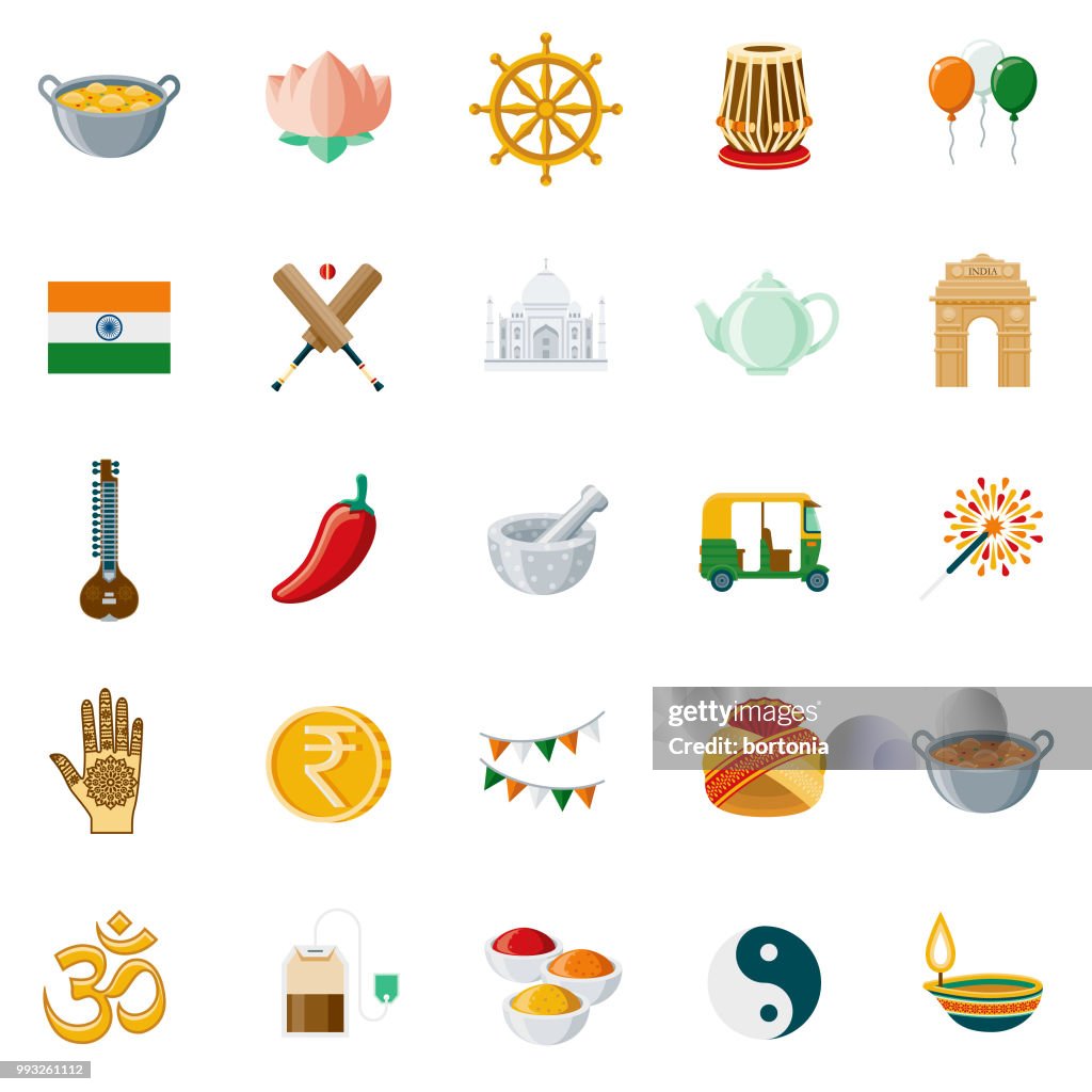 India Flat Design Icon Set