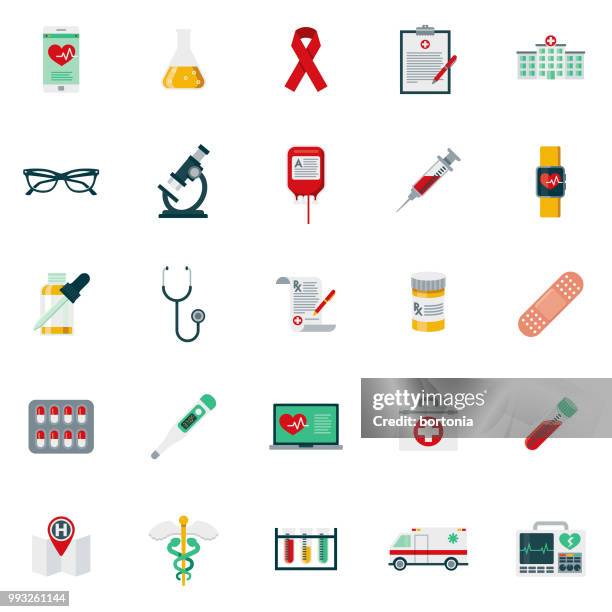 illustrazioni stock, clip art, cartoni animati e icone di tendenza di set di icone flat design healthcare & medicine - medical symbol