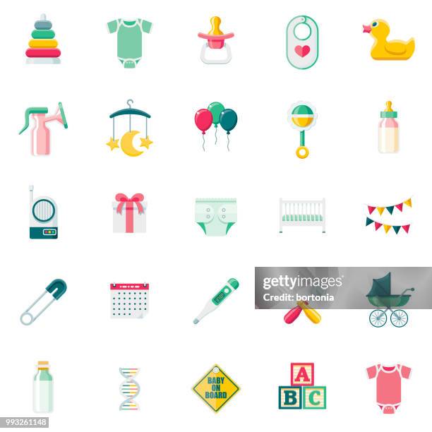 stockillustraties, clipart, cartoons en iconen met platte ontwerp baby icon set - toy rattle