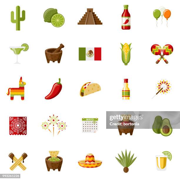 mexiko-flaches design-icon-set - lateinamerikanische kultur stock-grafiken, -clipart, -cartoons und -symbole