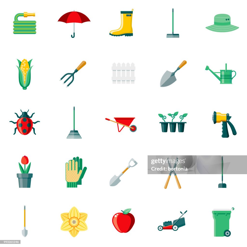 Gardening Supplies Flat Design Icon Set