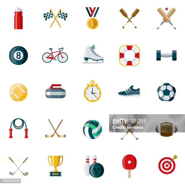 sports flat design icon set - cricket bat icon stock illustrations