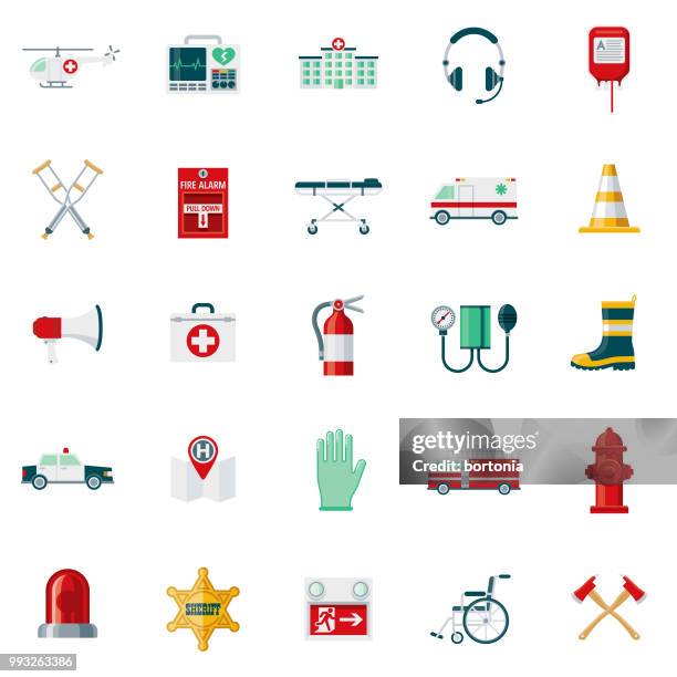 emergency services flat design icon set - surgical glove icon stock illustrations