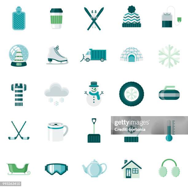 ilustraciones, imágenes clip art, dibujos animados e iconos de stock de conjunto de iconos de diseño de invierno plana - flat tire