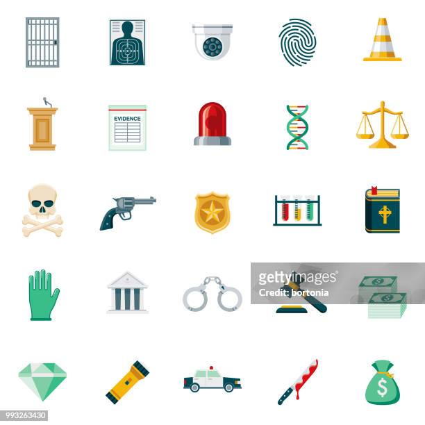 crime & punishment flat design icon set - forensic science stock illustrations