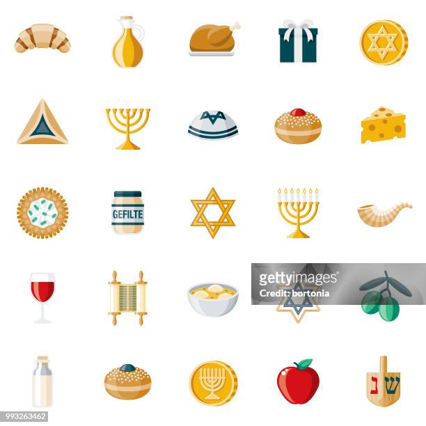 hanukkah flaches design icon set - judentum stock-grafiken, -clipart, -cartoons und -symbole
