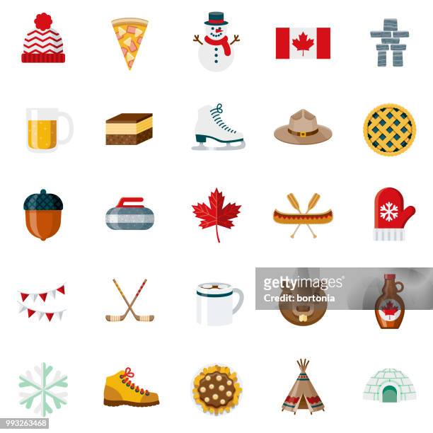 ilustraciones, imágenes clip art, dibujos animados e iconos de stock de conjunto de iconos de diseño plano canadá - curling