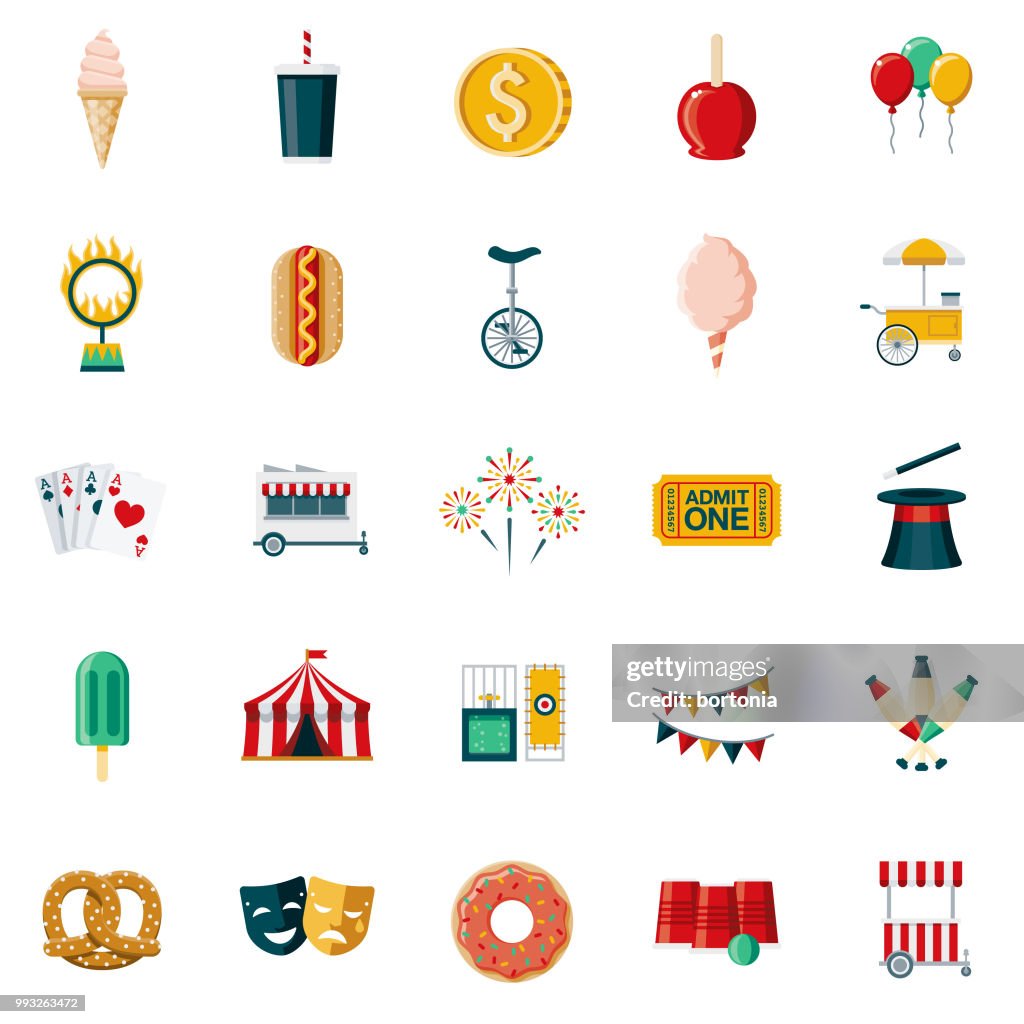 Karneval & Zirkus-flaches Design-Icon-Set