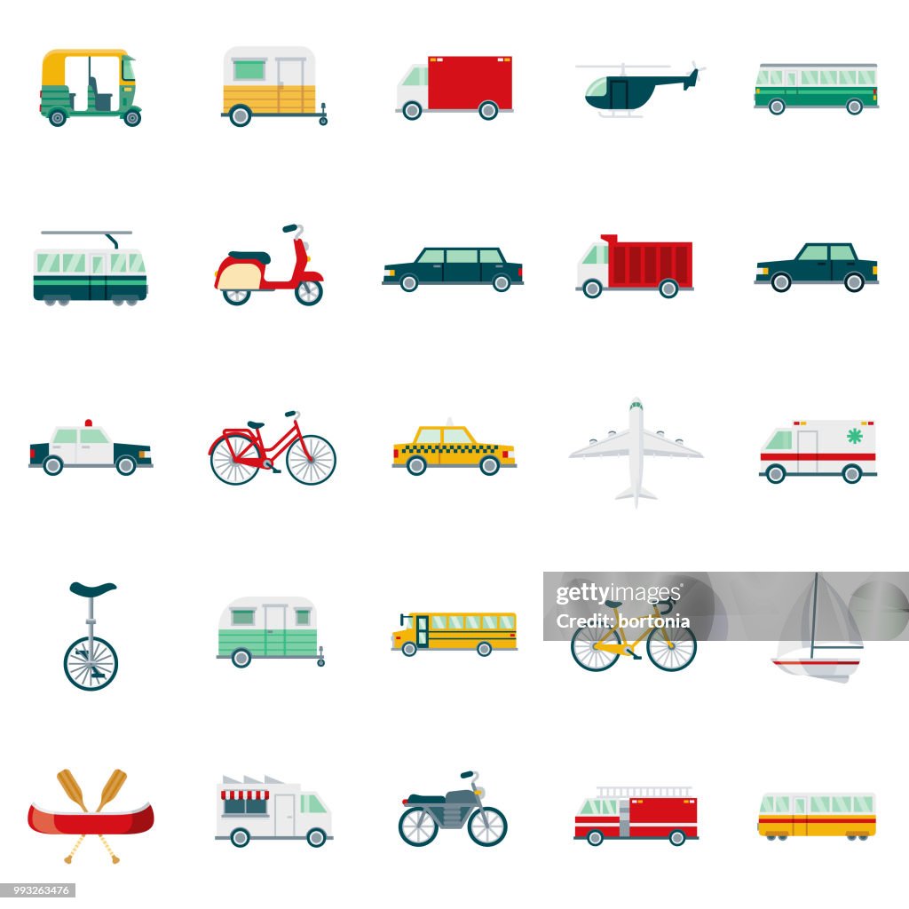 Transportation Flat Design Icon Set