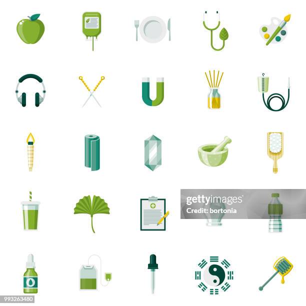naturopathy flat design icon set - chinese herbal medicine stock illustrations