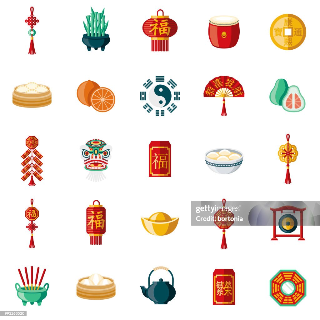 Chinese New Year Flat Design Icon Set
