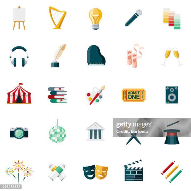 fine arts flat design icon set - art icons stock illustrations