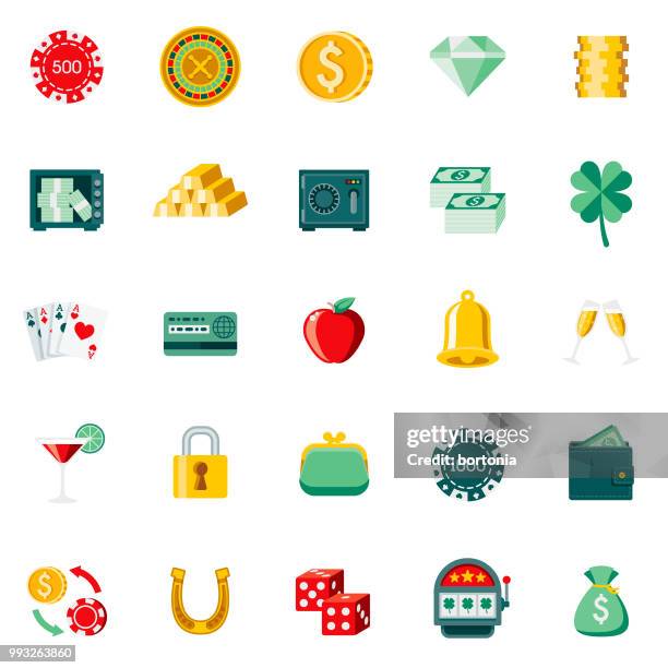 flat design casino & gambling icon set - apple credit card stock illustrations