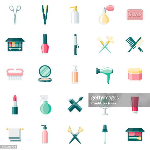 schönheit & kosmetik flaches design-icon-set - lockenstab stock-grafiken, -clipart, -cartoons und -symbole