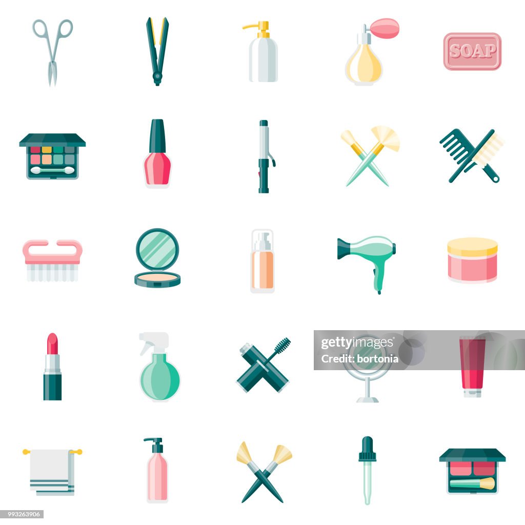 Schoonheid & cosmetica platte ontwerp Icon Set