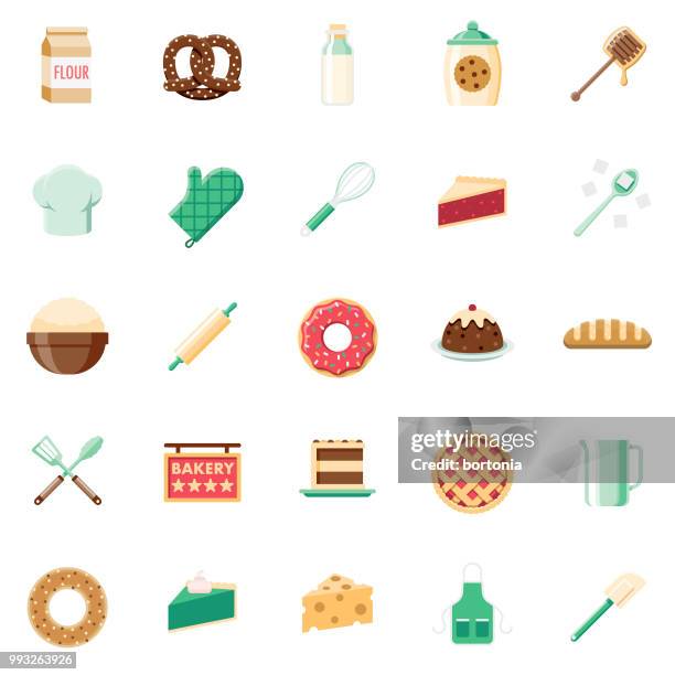 flat design baking icon set - baking icons stock illustrations