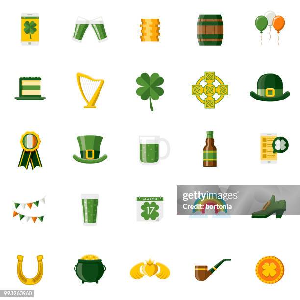 flache design st. patricks tag icon set - ehemalige irische währung stock-grafiken, -clipart, -cartoons und -symbole