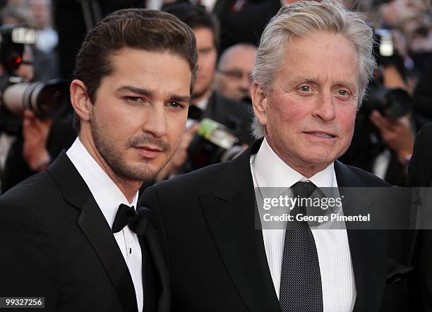 Actors Shia LaBeouf and Michael Douglas attend the Premiere of 'Wall Street: Money Never Sleeps' held at the Palais des Festivals during the 63rd...