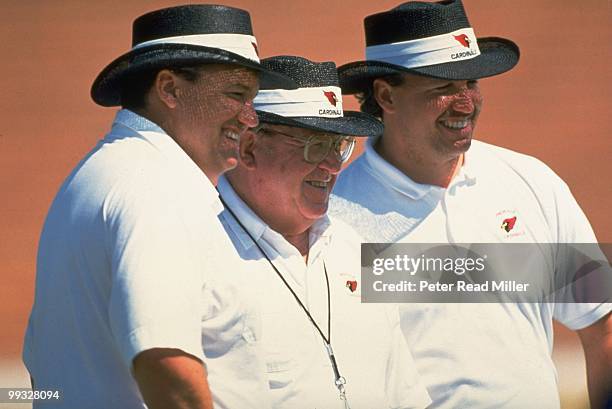 Arizona Cardinals head coach Buddy Ryan with sons, assistant coaches Rob Ryan and Rex Ryan during Mini Camp. Phoenix, AZ 3/26/1994 CREDIT: Peter Read...