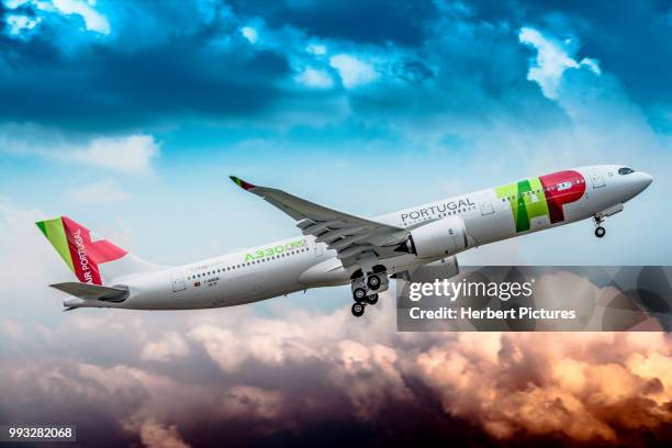 airbus a330neo erster flug zum flughafen von sao paulo / guarulhos, brasilien - aerospace engineering stock-fotos und bilder