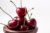 Ripe fresh red cherry isolated on white background. cherries