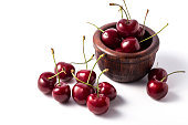 Ripe fresh red cherry isolated on white background. cherries