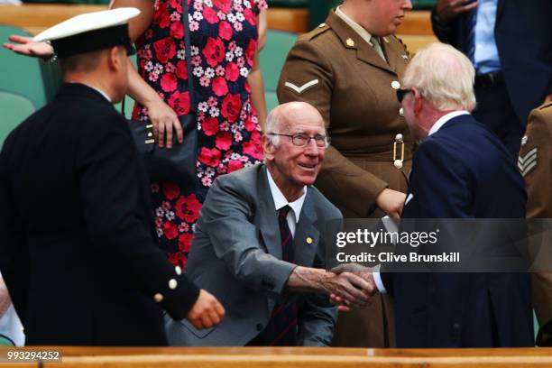 Former England footballer Bobby Charlton attends day six of the Wimbledon Lawn Tennis Championships at All England Lawn Tennis and Croquet Club on...