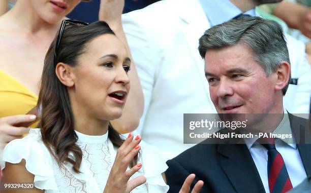 Jessica Ennis-Hill in the royal box on centre court on day six of the Wimbledon Championships at the All England Lawn Tennis and Croquet Club,...