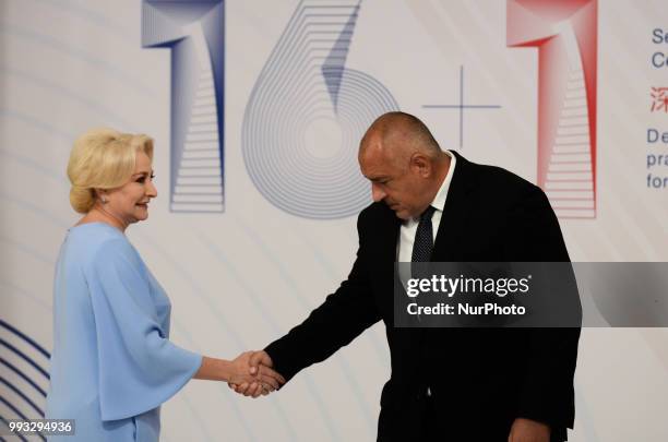 The Prime Minister of Romania, Viorica Dancila handshake with the Bulgarian Prime Minister Boyko Borisov, during The 7th CEEC and Summit of Heads of...