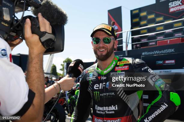 Tom Sykes of Kawasaki Racing Team celebrate the first time marked during the superpole of the Motul FIM Superbike Championship, Riviera di Rimini...