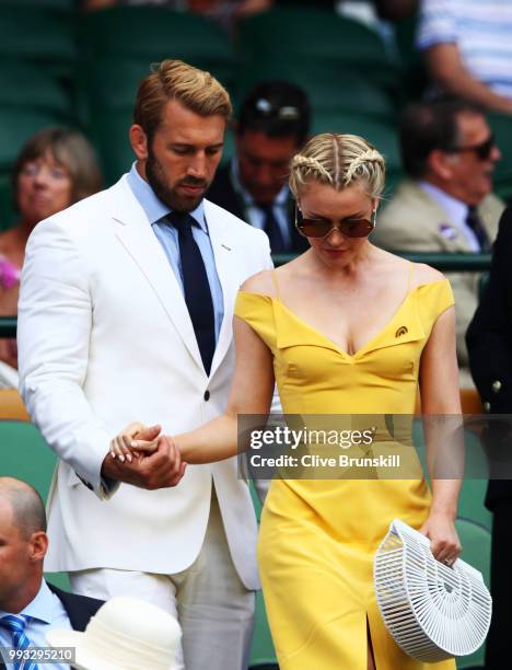 Chris Robshaw and Camilla Kerslake attend day six of the Wimbledon Lawn Tennis Championships at All England Lawn Tennis and Croquet Club on July 7,...