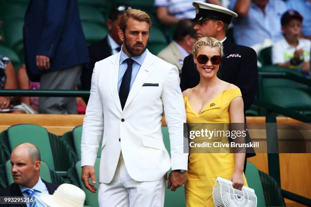 Chris Robshaw and Camilla Kerslake attend day six of the Wimbledon Lawn Tennis Championships at All England Lawn Tennis and Croquet Club on July 7,...