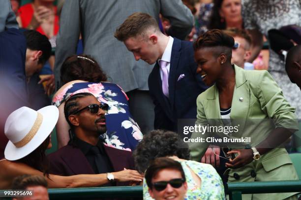 British boxers David Haye and Nicola Adams attend day six of the Wimbledon Lawn Tennis Championships at All England Lawn Tennis and Croquet Club on...