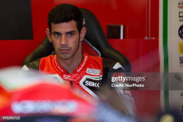 Jordi Torres of MV Augusta Reparto Corse looks on in box during the superpole of the Motul FIM Superbike Championship, Riviera di Rimini Round, at...