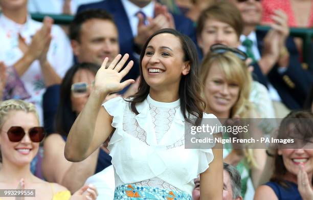 Dean Jessica Ennis-Hill in the royal box on centre court on day six of the Wimbledon Championships at the All England Lawn Tennis and Croquet Club,...