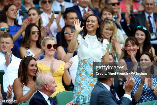 Dame Jessica Ennis-Hill In the royal box on centre court behind David Haye on day six of the Wimbledon Championships at the All England Lawn Tennis...