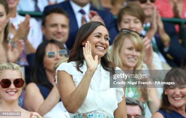 Dean Jessica Ennis-Hill in the royal box on centre court on day six of the Wimbledon Championships at the All England Lawn Tennis and Croquet Club,...