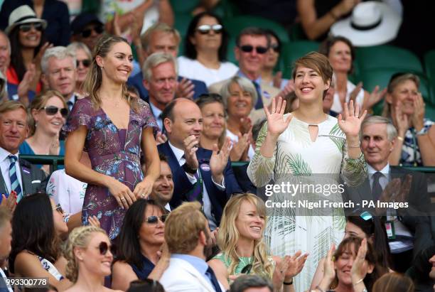 Amy Williams and Lizzy Roche In the royal box on centre court behind David Haye on day six of the Wimbledon Championships at the All England Lawn...