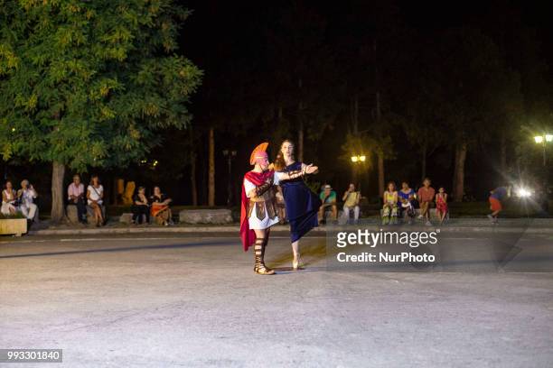 23rd Prometheia festival in Litochoro, Greece. Torchlight procession to celebrate the ancient Greek gods at the foothills of Mount Olympus. The...