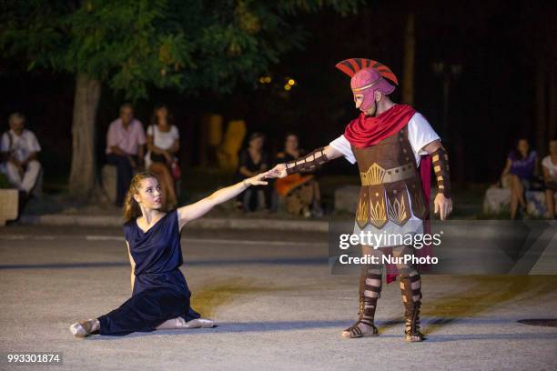 23rd Prometheia festival in Litochoro, Greece. Torchlight procession to celebrate the ancient Greek gods at the foothills of Mount Olympus. The...