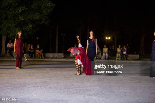 23rd Prometheia festival in Litochoro, Greece. Torchlight procession to celebrate the ancient Greek gods at the foothills of Mount Olympus. The...