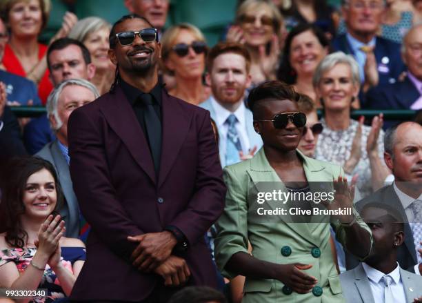 British boxers David Haye and Nicola Adams attend day six of the Wimbledon Lawn Tennis Championships at All England Lawn Tennis and Croquet Club on...